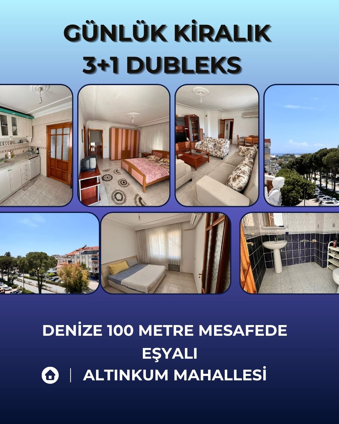 Denize Sadece 100 Metre! Altınkum’da Günlük Kiralık Dubleks Fırsatı